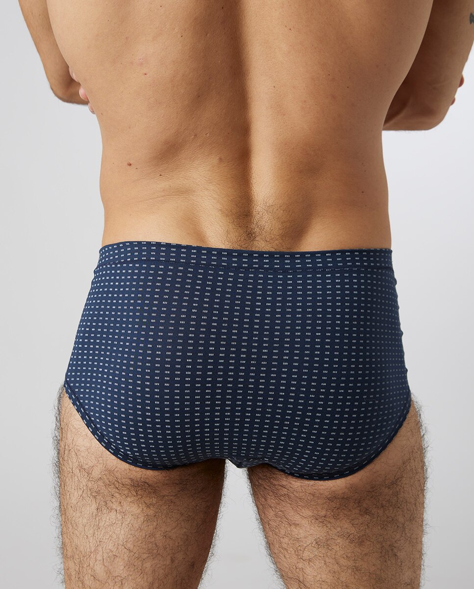 Slip de Algodão Egípcio com Abertura Estampado Azul-marinho-2