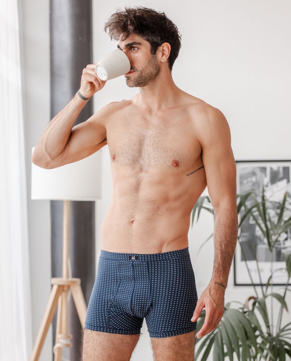 Boxer de Malha Helios de Algodão Egípcio Azul / Branco-4