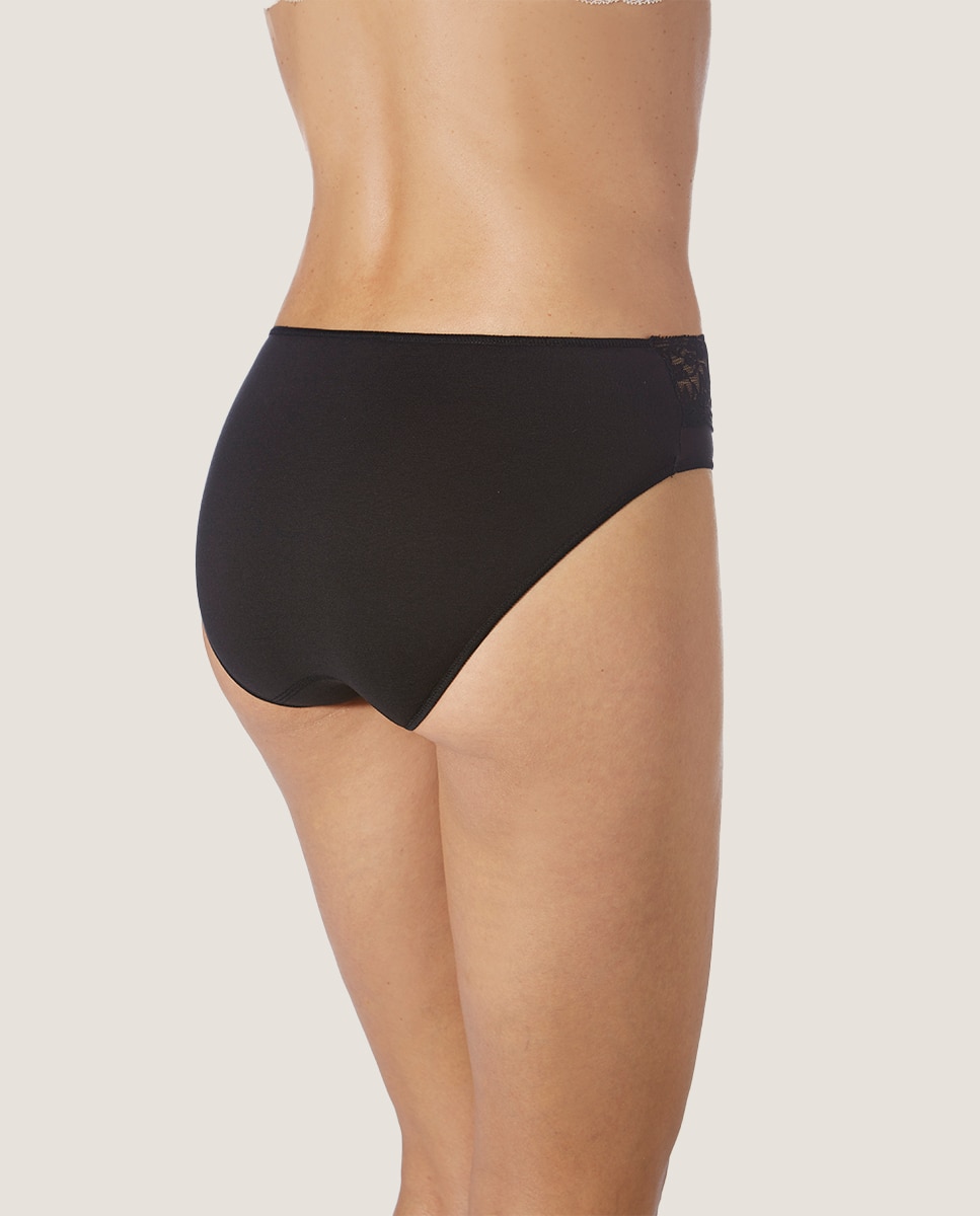 Cueca Clássica Média com Detalhe de Renda em Tecido de Soja Ecofriendly Preto-2