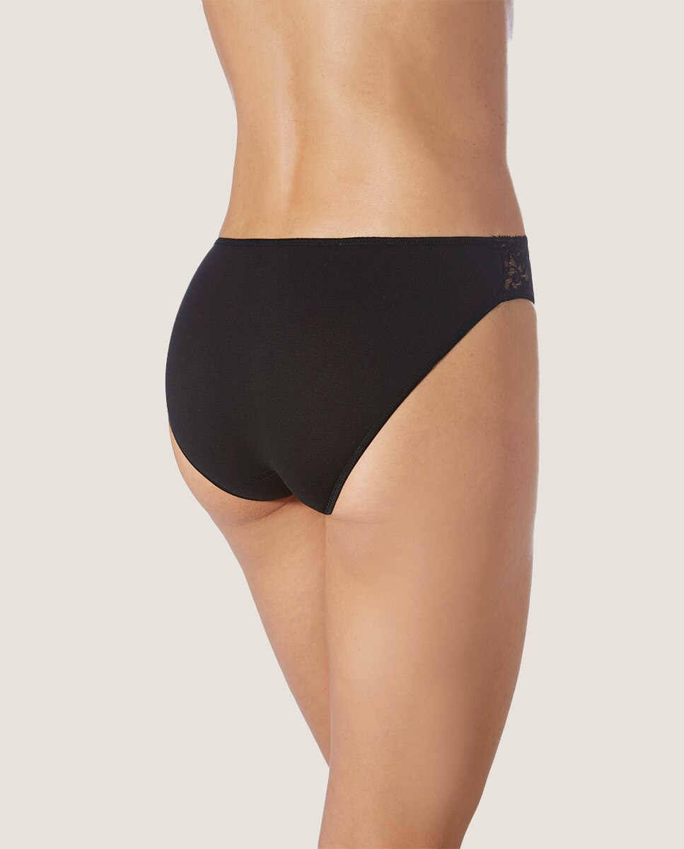 Cueca Biquíni Mini com Detalhe de Renda em Tecido de Soja Ecofriendly Preto-2