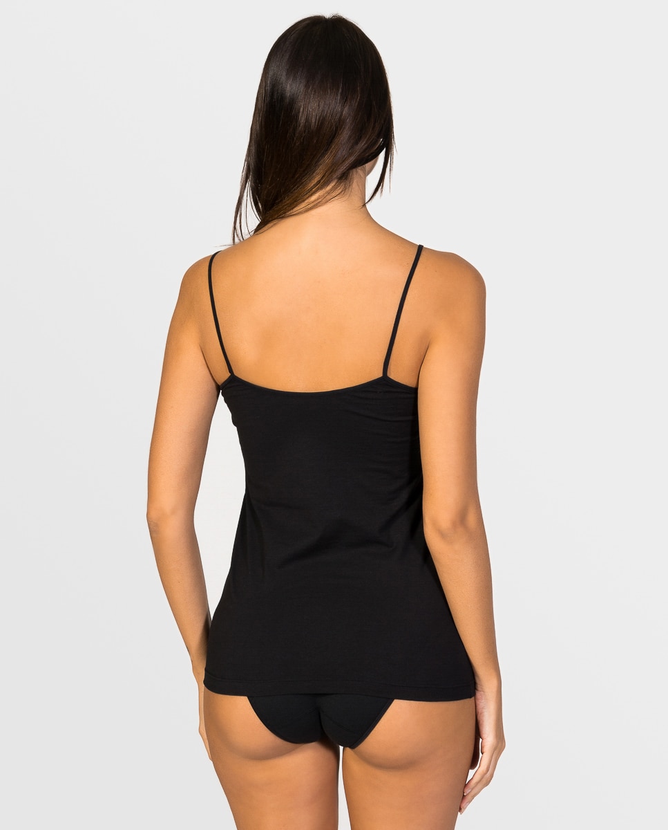 T-shirt Interior de Alças com Renda no Decote de Tecido Ecofriendly Preto-2