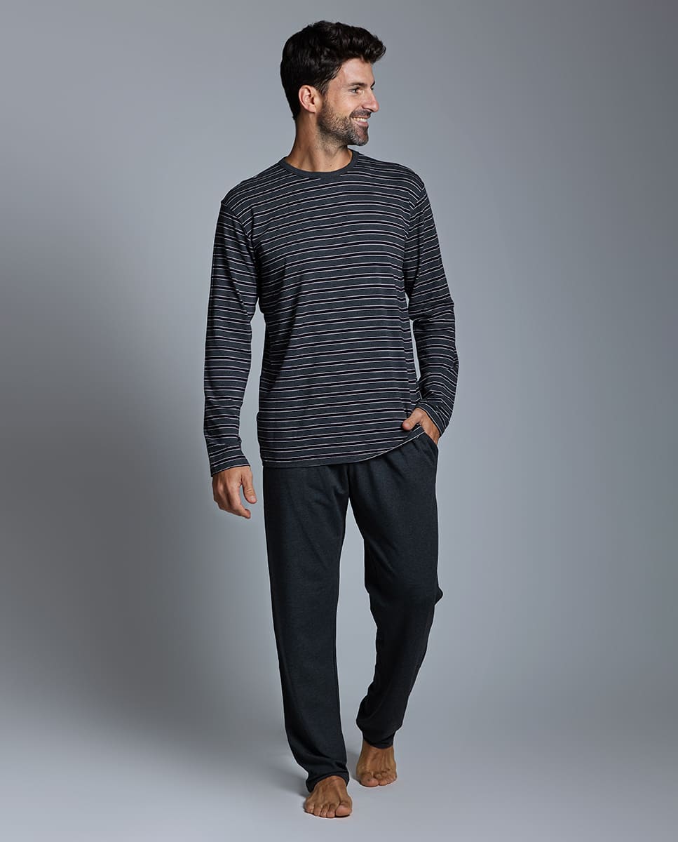 Imagem 0 de Pijama Comprido de Modal com Estampado Às Riscas