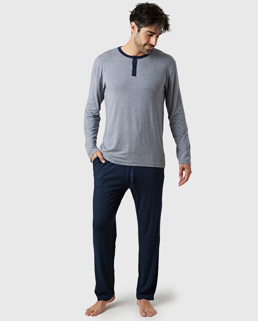 Imagem 0 de Pijama Comprido de Modal em Azul-marinho