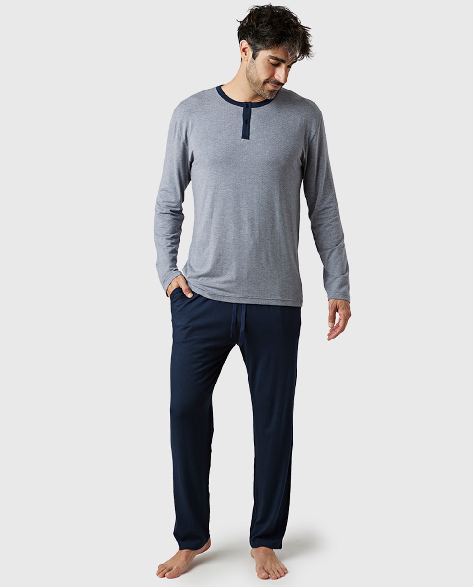 Pijama Comprido de Modal em Azul-marinho Azul-marinho-1