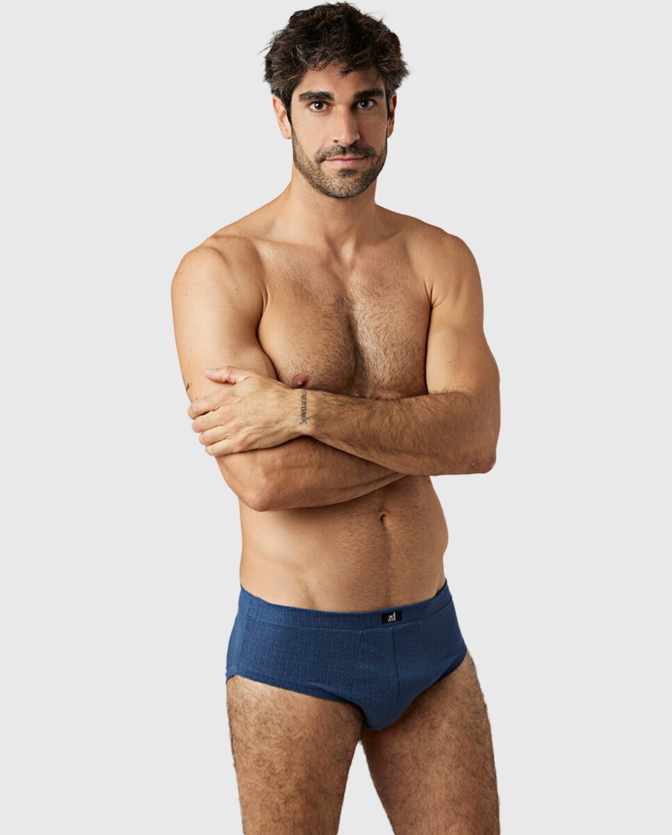 Slip de Algodão Egípcio Estampado Azul-marinho-1
