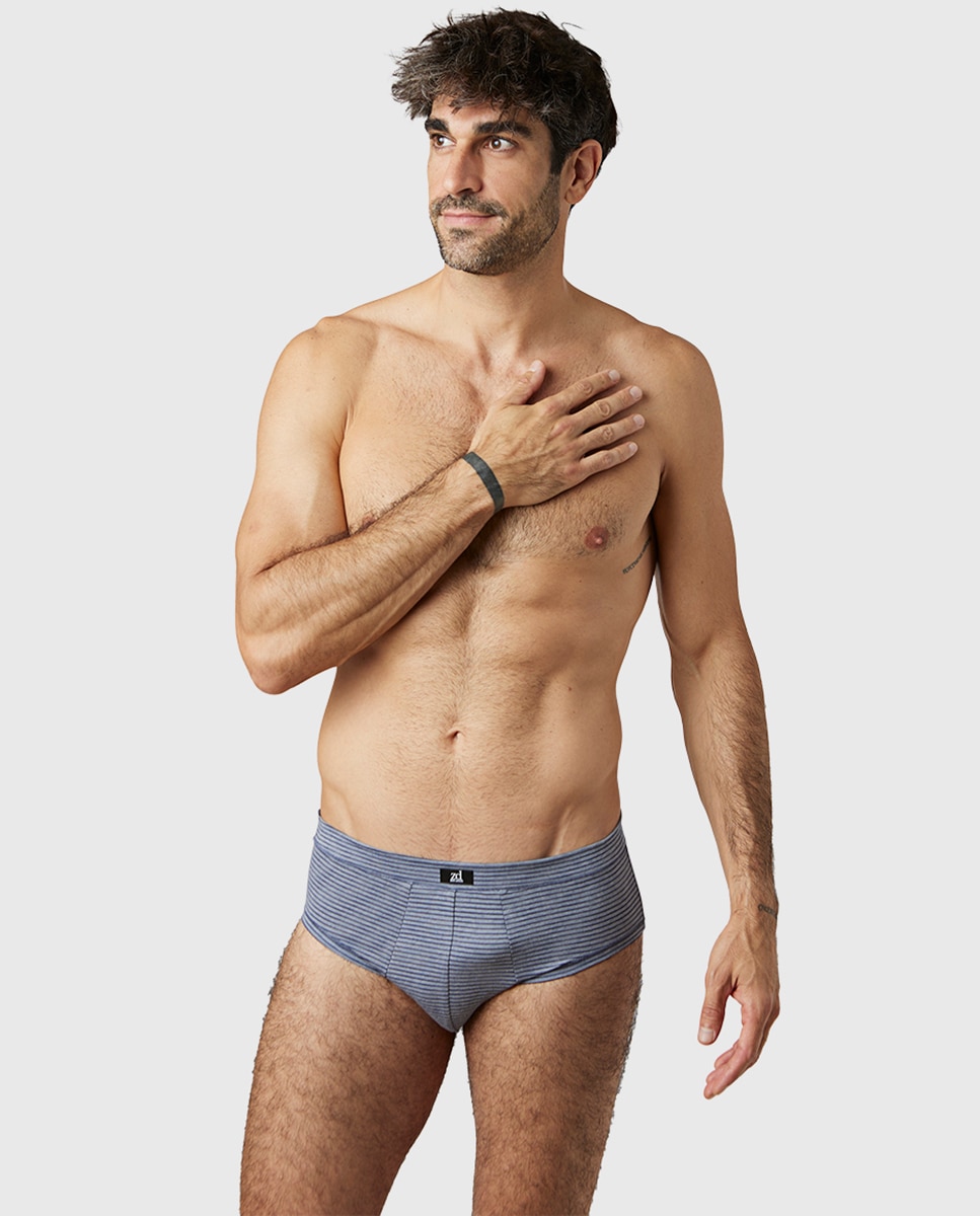 Slip de Algodão Egípcio Estampado Azul / Branco-1