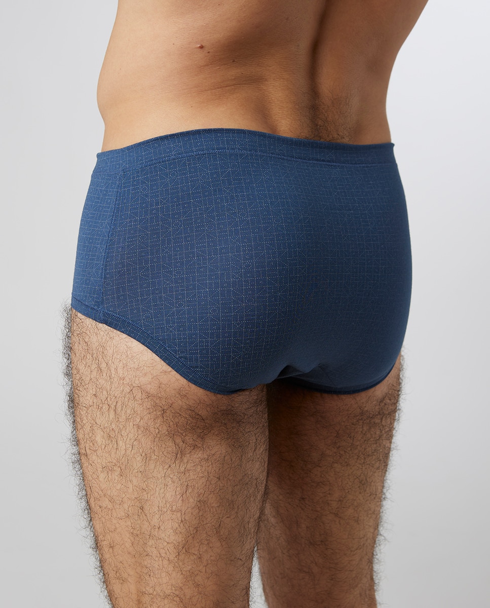 Slip de Algodão Egípcio com Abertura Estampado Azul-2