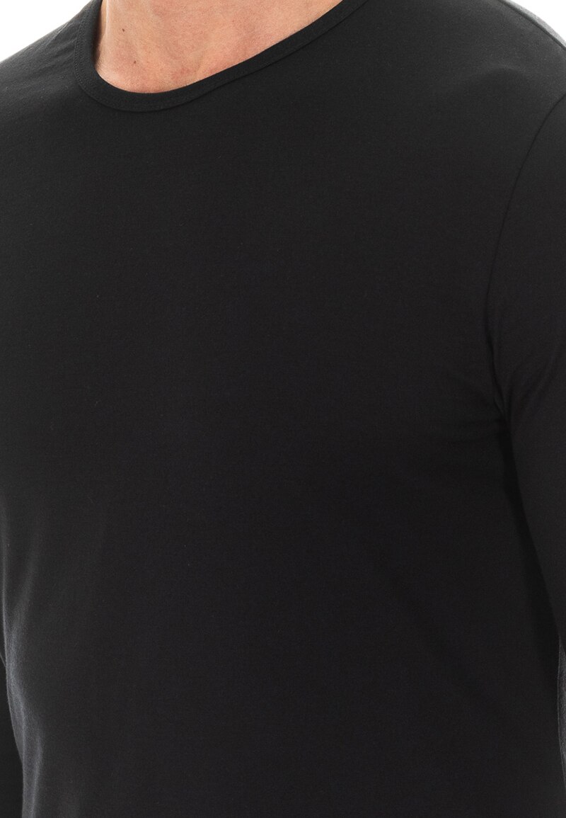 T-shirt Interior de Algodão Egípcio de Manga Comprida e Gola Redonda Preto-3