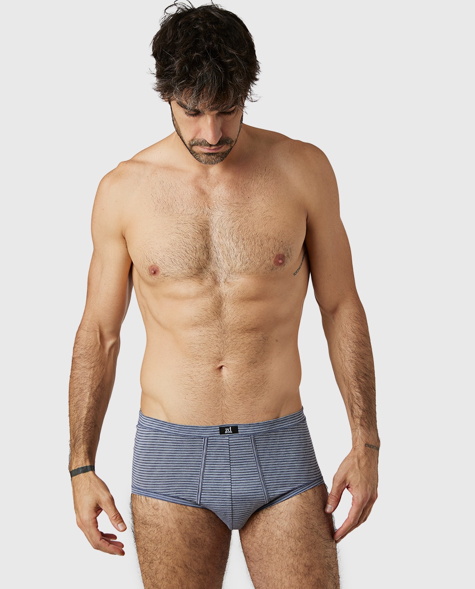 Slip de Algodão Egípcio com Abertura Estampado Azul / Cinzento-1