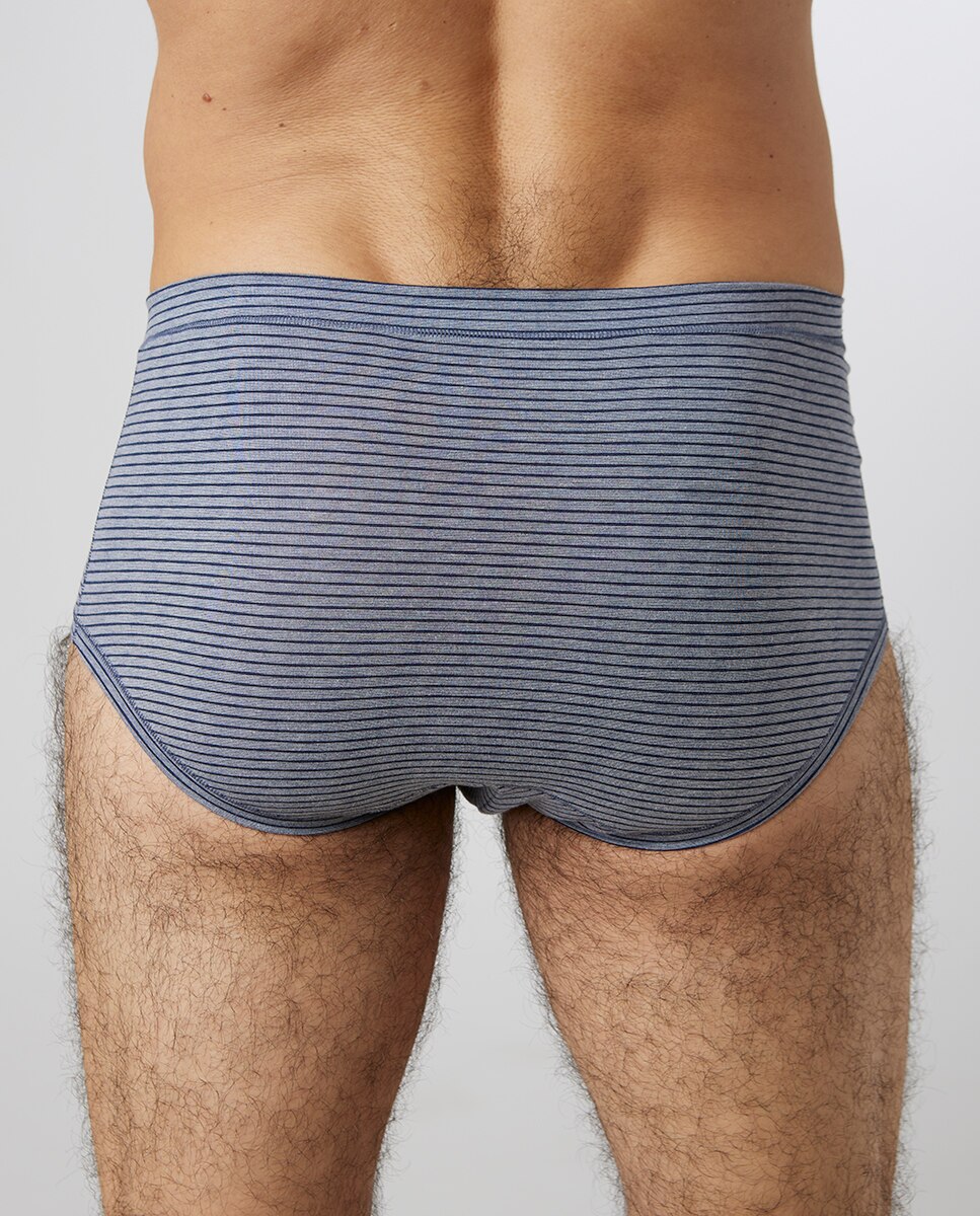 Slip de Algodão Egípcio com Abertura Estampado Azul / Cinzento-2
