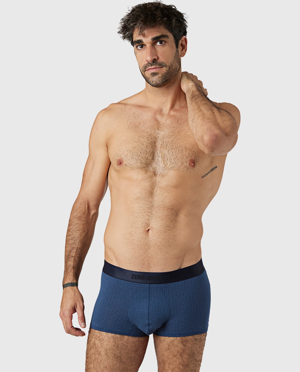 Boxers de Malha de Algodão Egípcio Estampado Azul-marinho-1