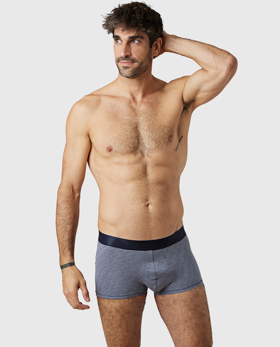 Boxers de Malha de Algodão Egípcio Estampado Azul / Cinzento-1