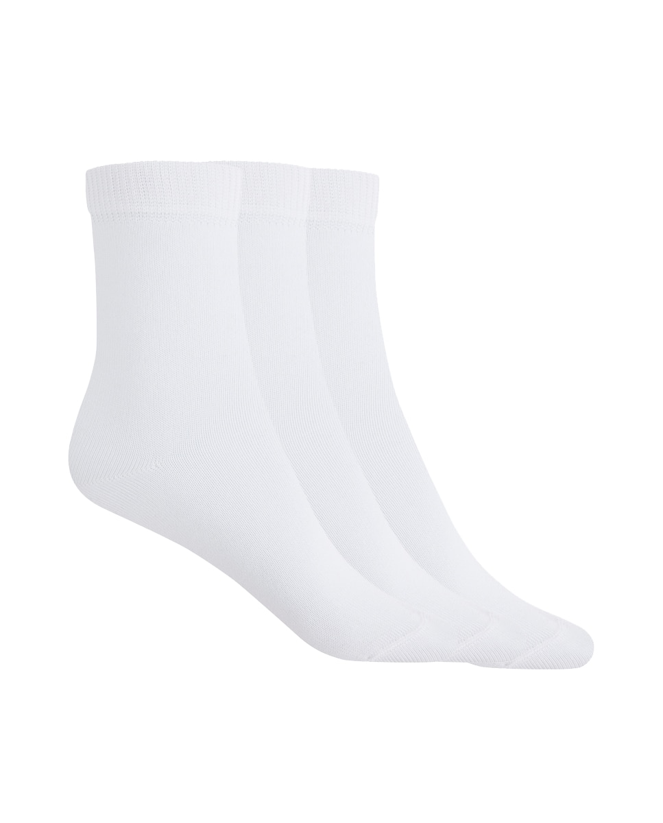 Pack de 3 Pares de Meias Sandwich Lisas de Algodão Mercerizado Branco-1