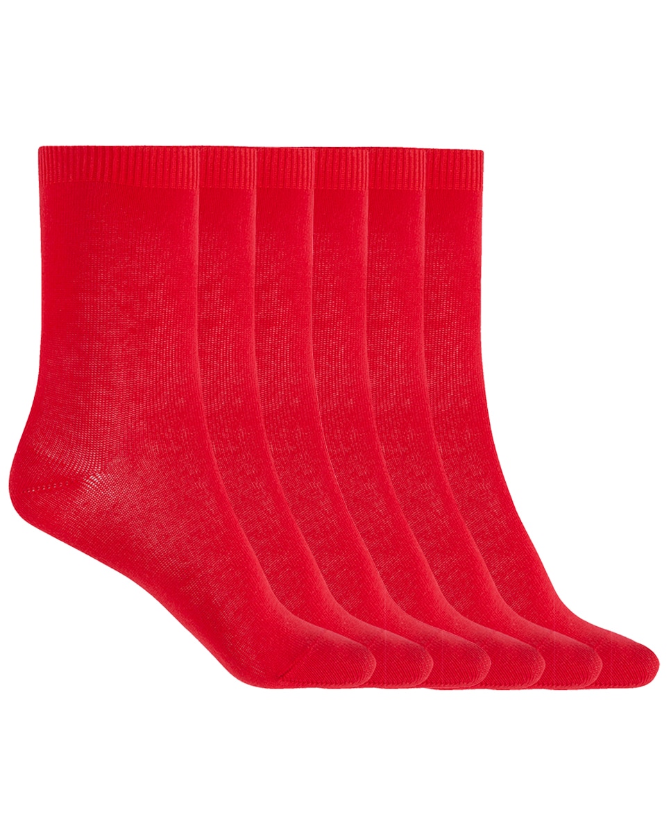 Pack de 6 Pares de Meias Lisas de Algodão Basix Vermelho-1