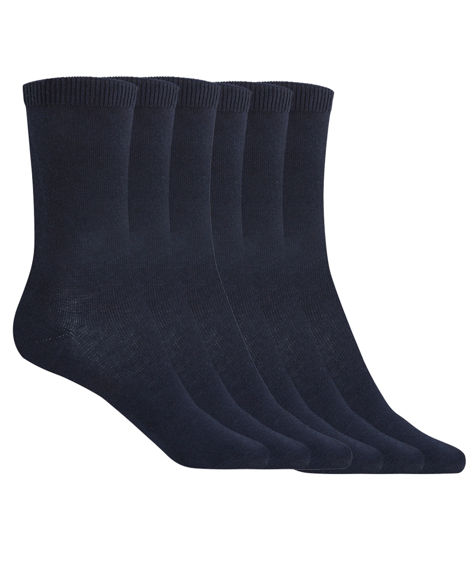 Pack de 6 Pares de Meias Lisas de Algodão Basix Punto Blanco Azul-marinho-1