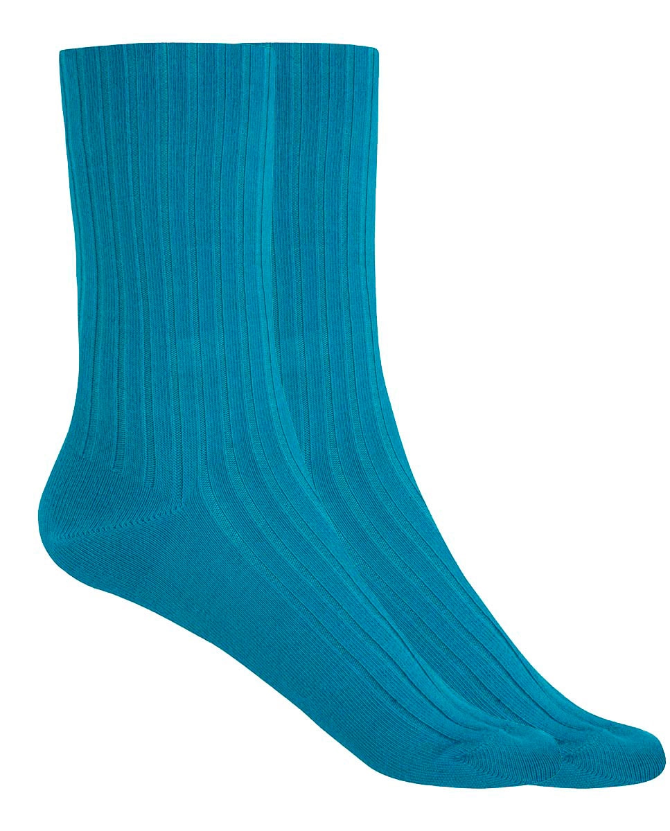Pack de 2 Pares de Meias de Bambu Canelado com Punho Não Aperta Azul-turquesa-1