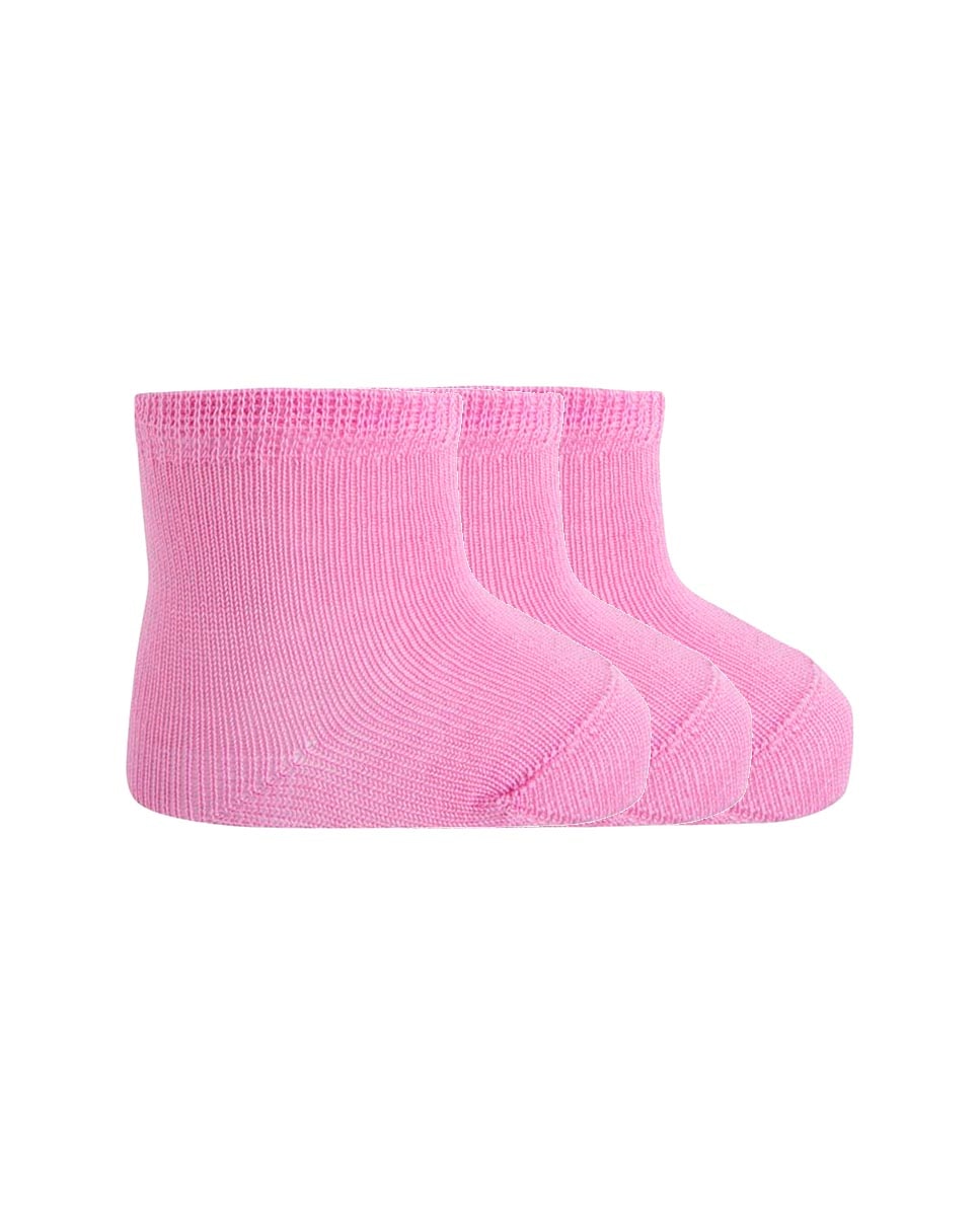 Pack de 3 Pares de Meias Lisas Para Bebé 100% Algodão Mercerizado Punto Blanco Rosa-1