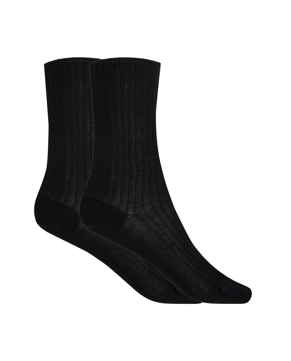 Pack de 2 Pares de Meias Caneladas de Fio Escocês Preto-1