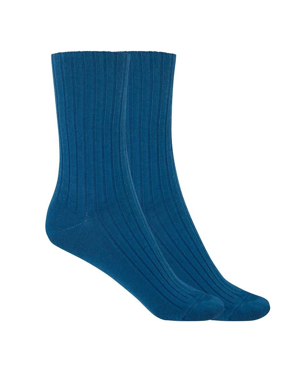 Pack de 2 Pares de Meias de Bambu Canelado com Punho Não Aperta Azul-marinho-1