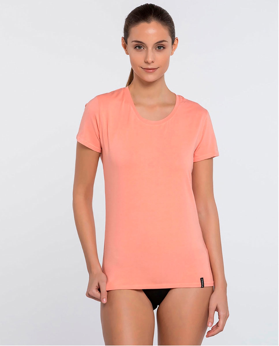 T-shirt Interior de Manga Curta em Algodão Salmão-1