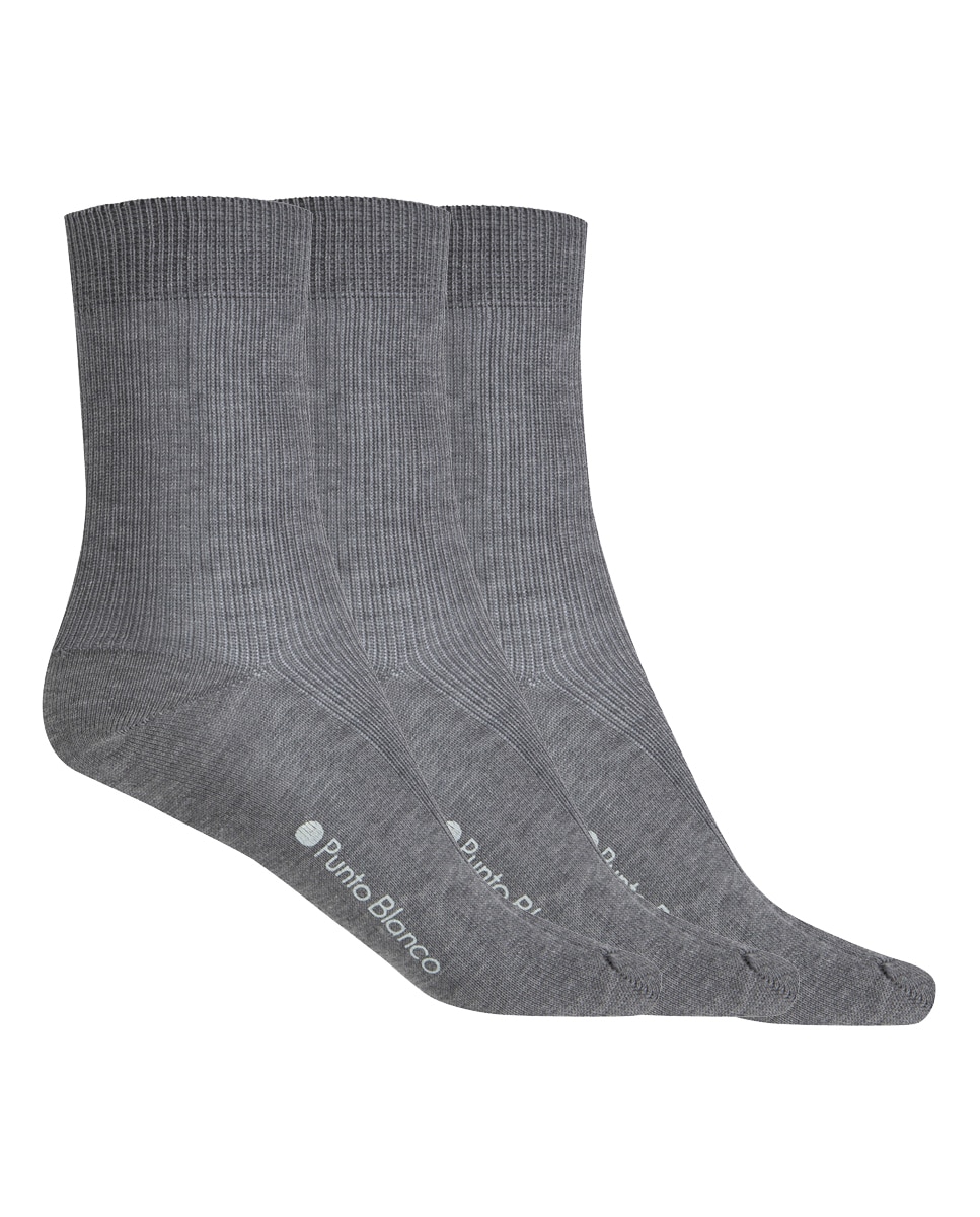 Pack de 3 Pares de Meias Caneladas de Algodão Mercerizado Para Bebé Punto Blanco Cinzento-escuro-1