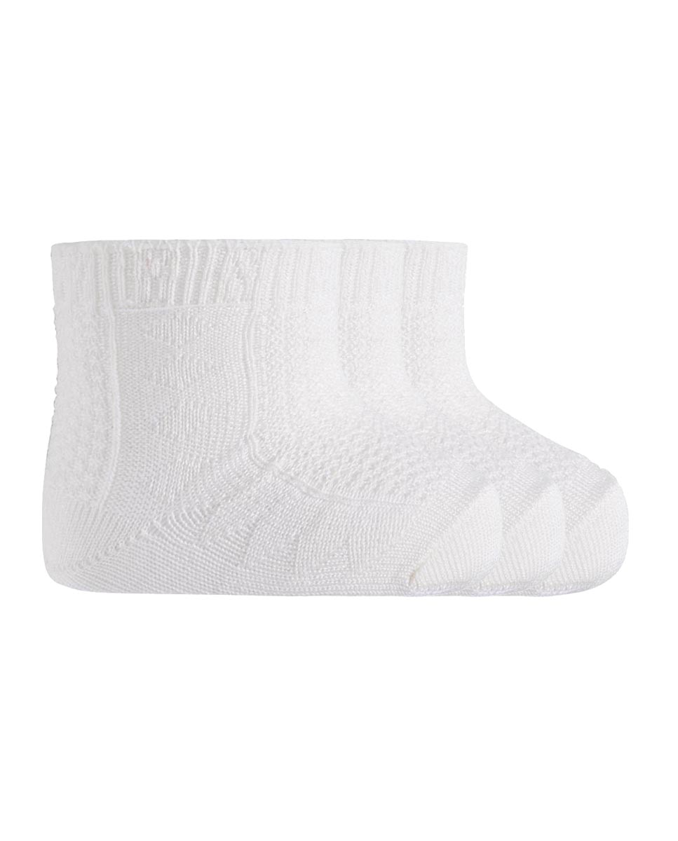 Imagem 0 de Pack de 3 Pares de Meias Para Bebé em Algodão Mercerizado Perfurado e Liso