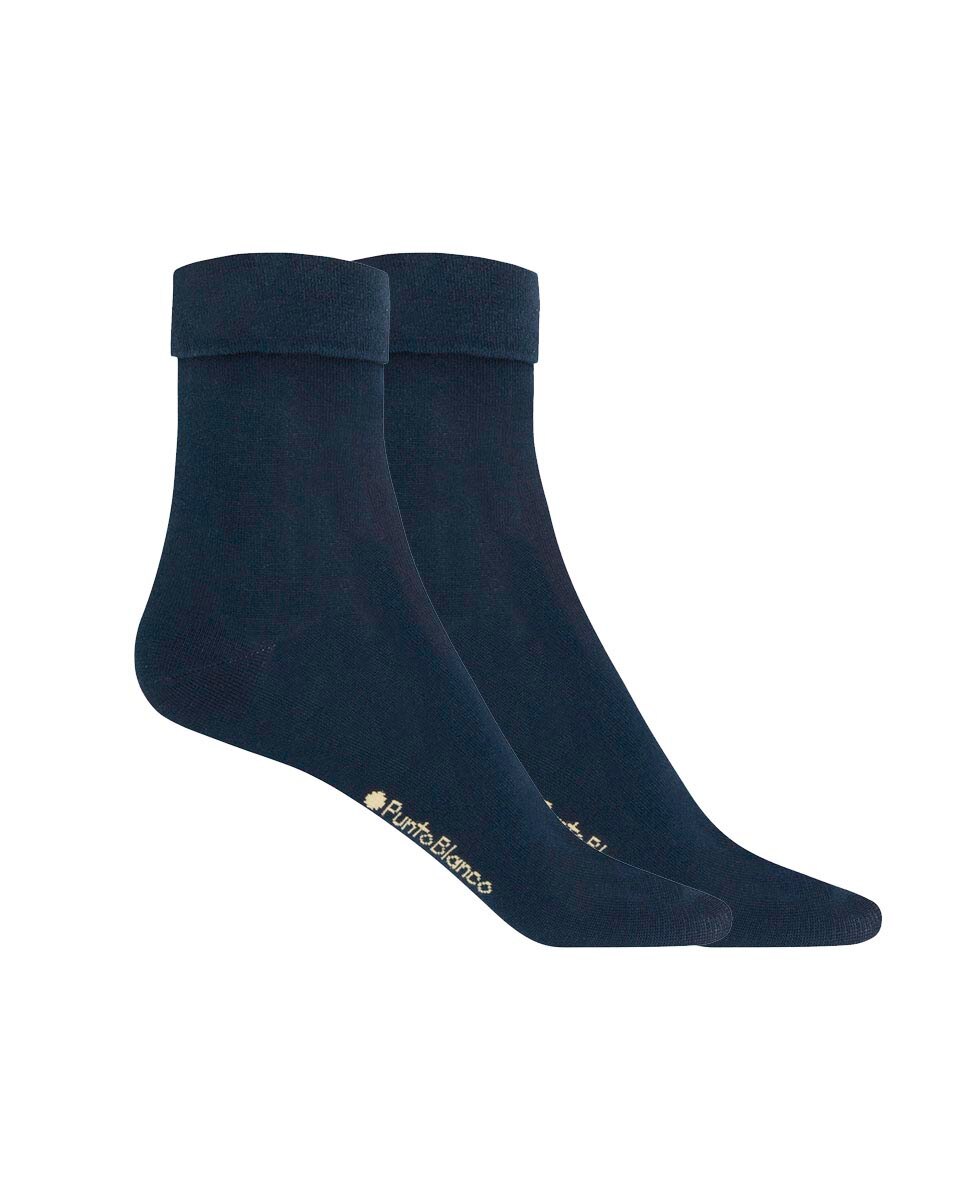 Pack de 3 Pares de Meias de Algodão Mercerizado com Punho Volteado Lisas Azul-marinho-1