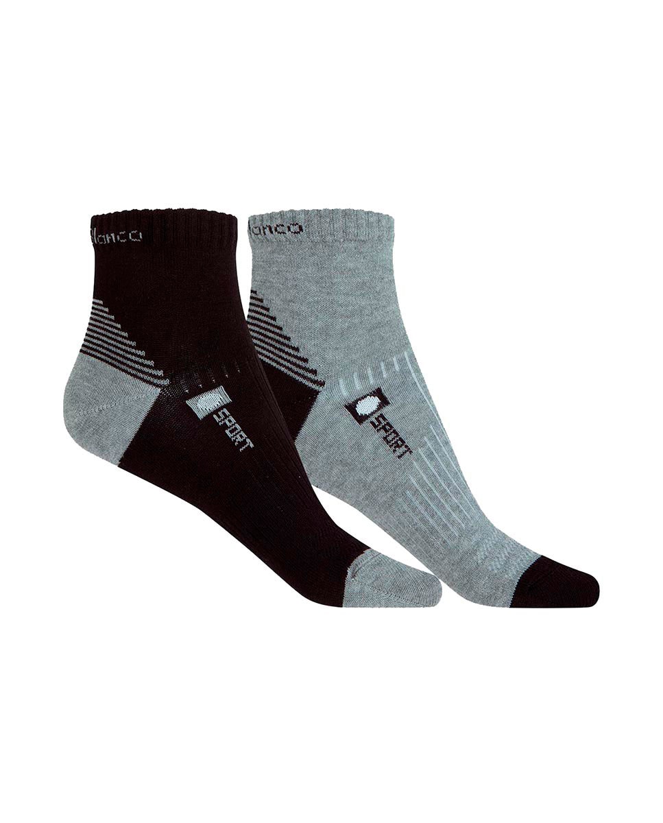 Pack de 2 Pares de Meias Desportivas Semi-lisas Preto / Cinzento-1