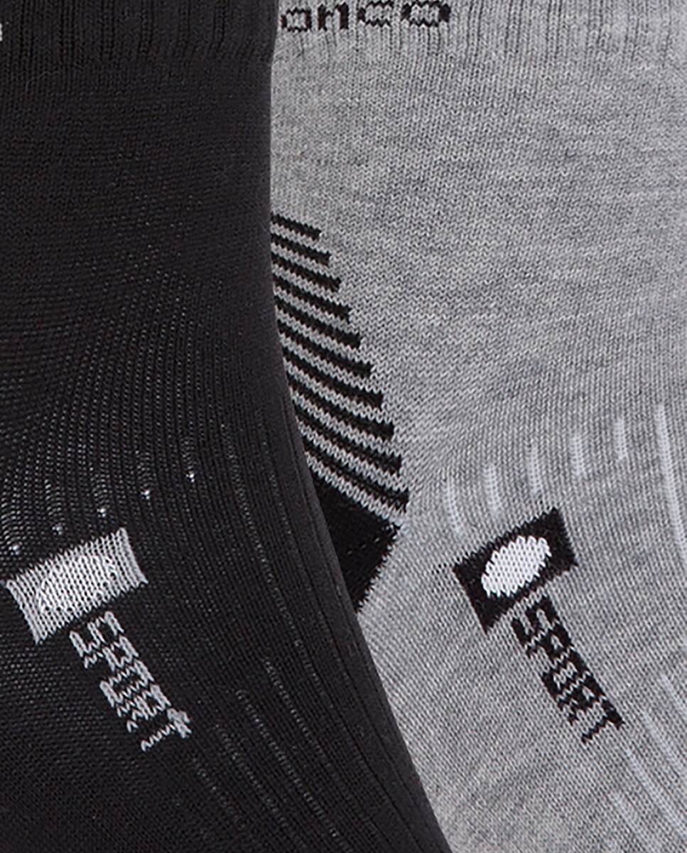 Pack de 2 Pares de Meias Desportivas Semi-lisas Preto / Cinzento-2