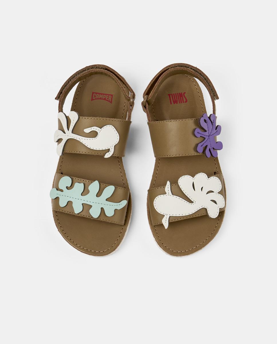 Sandálias Fechadas Infantil de Pele com Duas Tiras - Castanho Camper Castanho-3