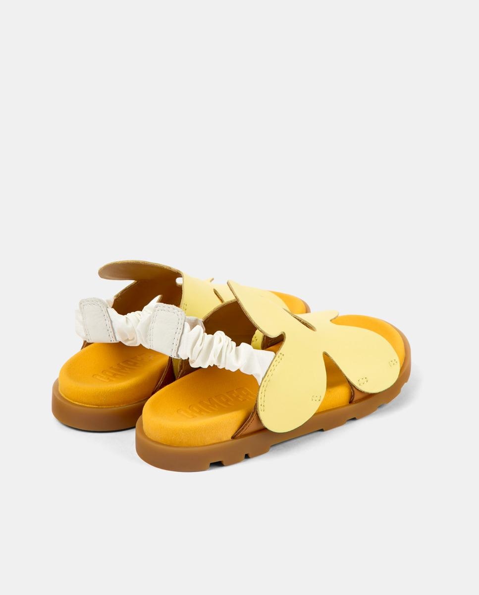Sandálias Infantil em Pele com Flor Decorativa e Elástico Amarelo-5