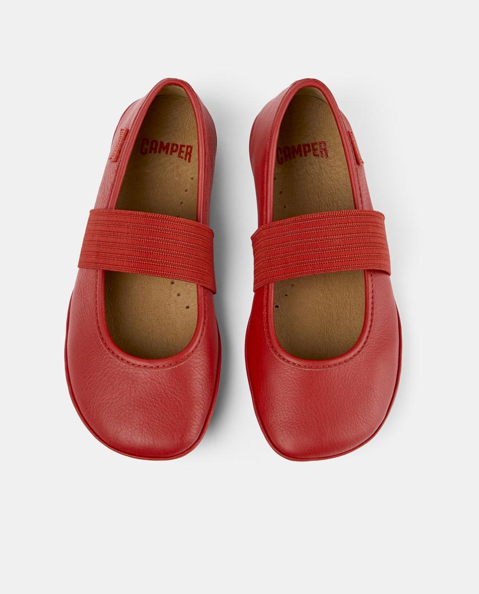 Bailarinas Right Lisas de Pele com Elástico Camper Vermelho-3