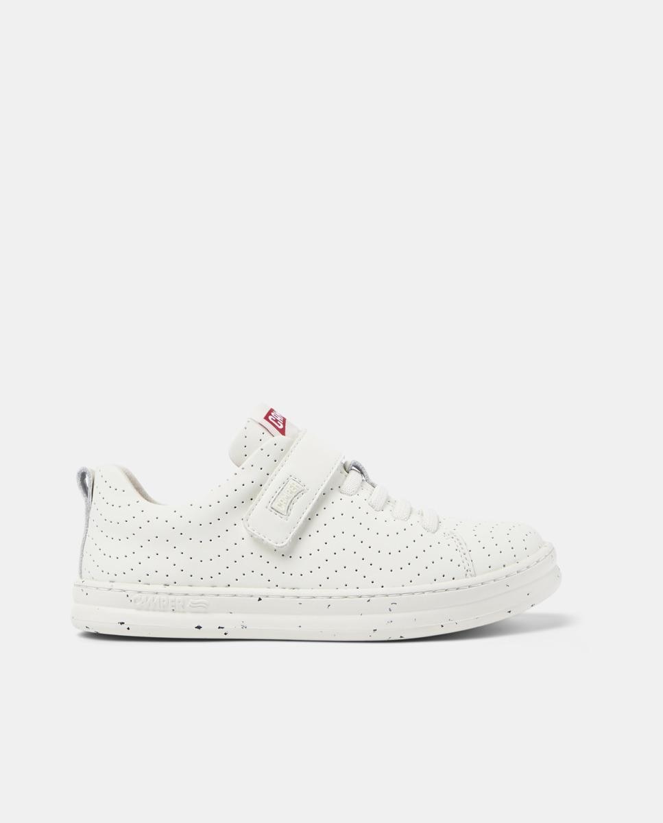 Sapatilhas de Pele Infantil Lisas com Velcro Branco-1