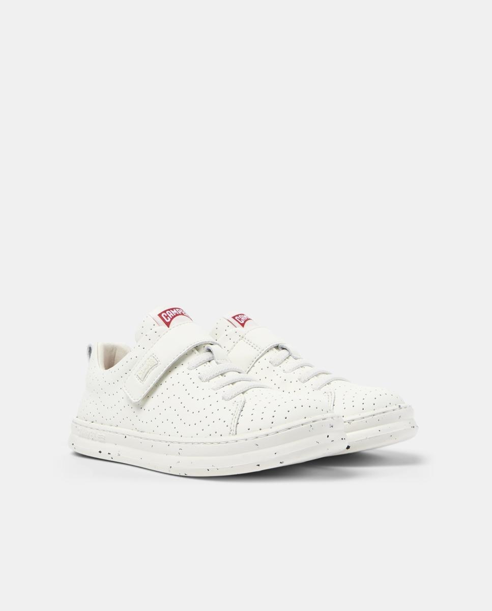 Sapatilhas de Pele Infantil Lisas com Velcro Branco-2