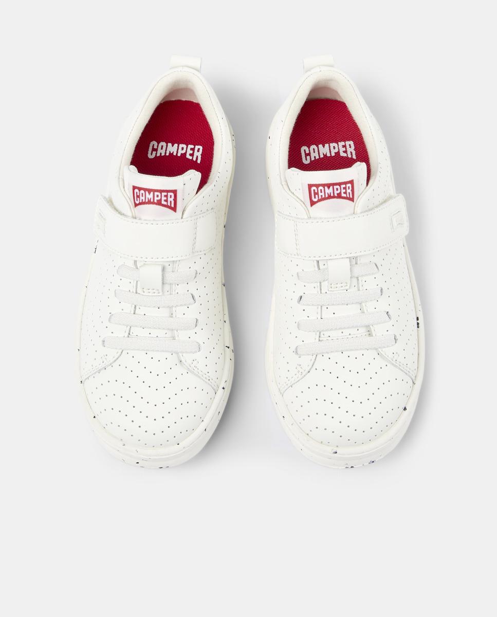 Sapatilhas de Pele Infantil Lisas com Velcro Branco-3