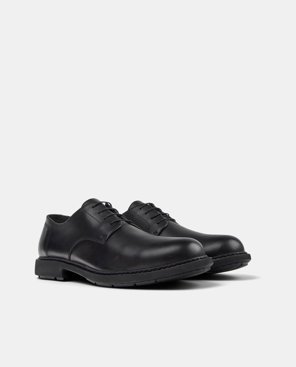 Sapatos de Cordões em Pele Liso Preto-2
