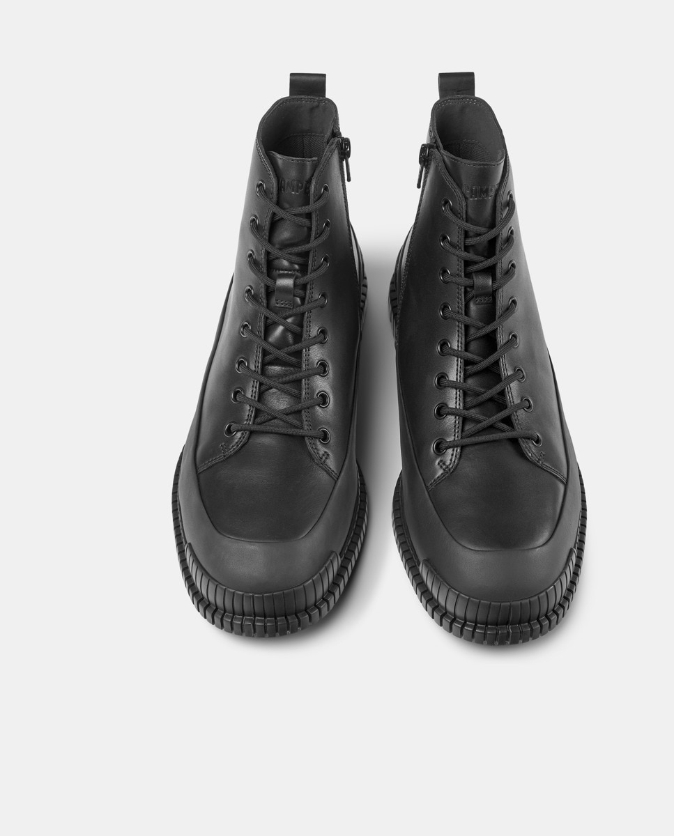 Botas Pix de Pele Lisas com Atacadores Preto-3