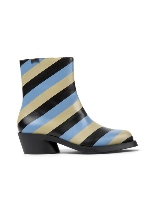 Imagem 0 de Botas de Pele de Salto e Estampado às Riscas