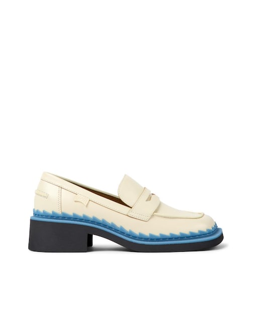 Imagem 0 de Mocassins em Pele com Salto de Bloco - Cru