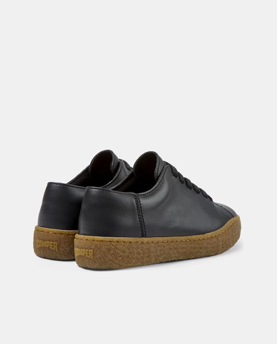 Sapatilhas de Pele Peu Terreno Lisas com Sola em Contraste Preto-5