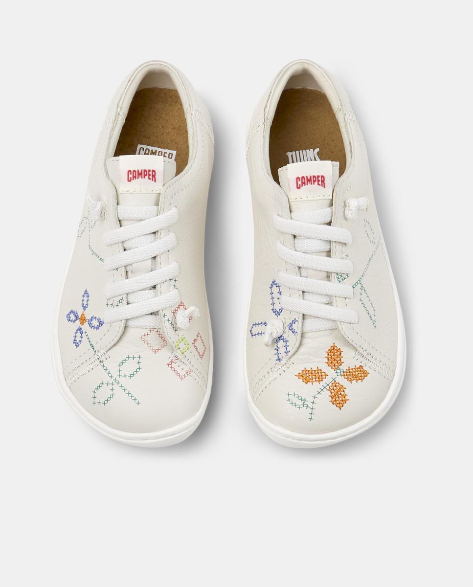 Sapatilhas de Pele Peu Cami com Detalhes Assimétricos Branco-2