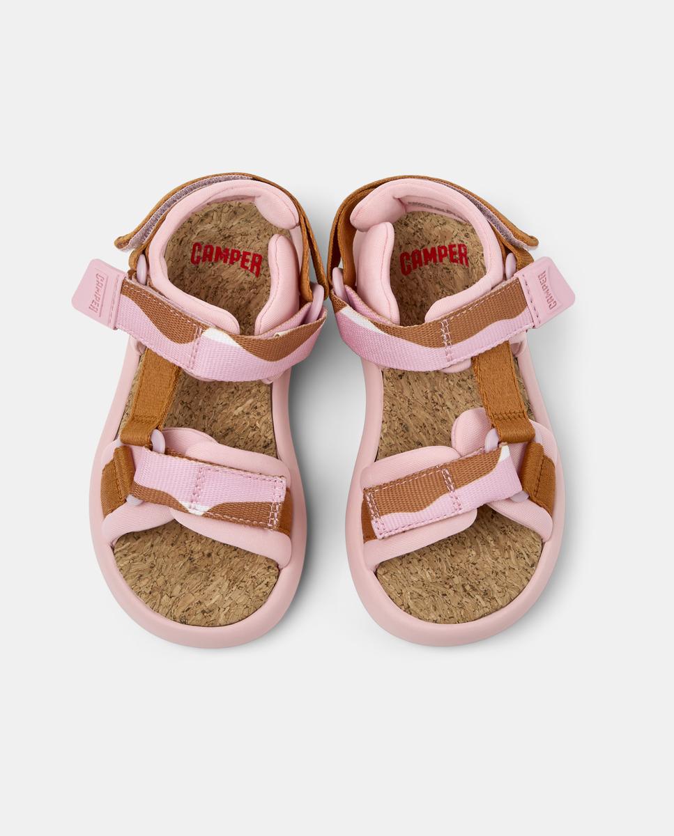 Sandálias Abertas Infantil Pelotas Flota Sandal com Sola de Origem Natural Camper Rosa/Chocolate-2