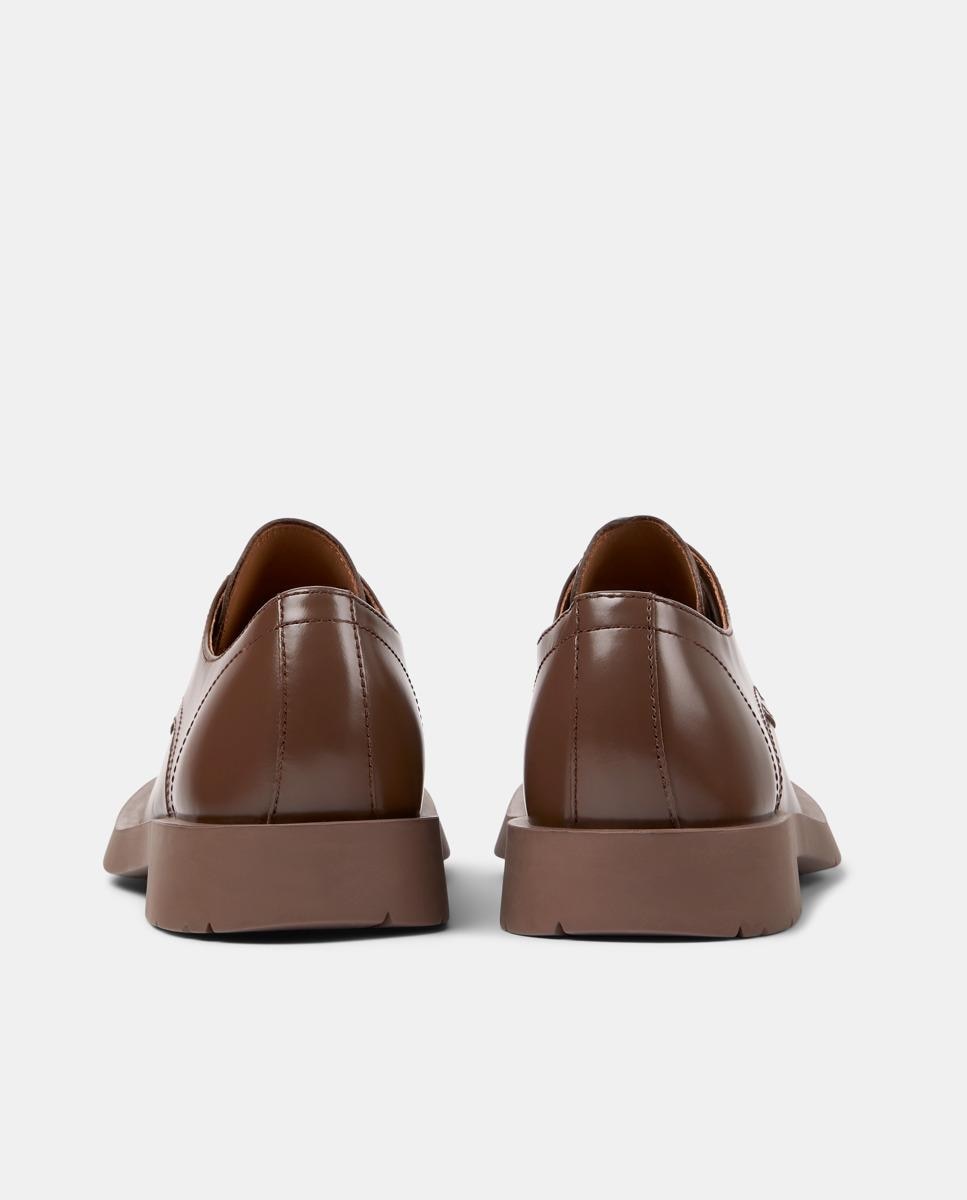 Sapatos de Cordões em Pele com Biqueira Quadrada Castanho-chocolate-3