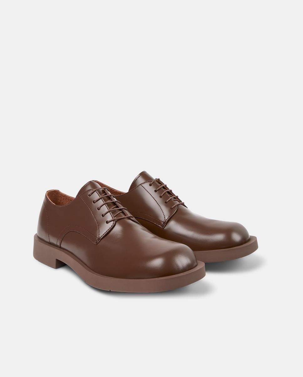 Sapatos de Cordões em Pele com Biqueira Quadrada Castanho-chocolate-5