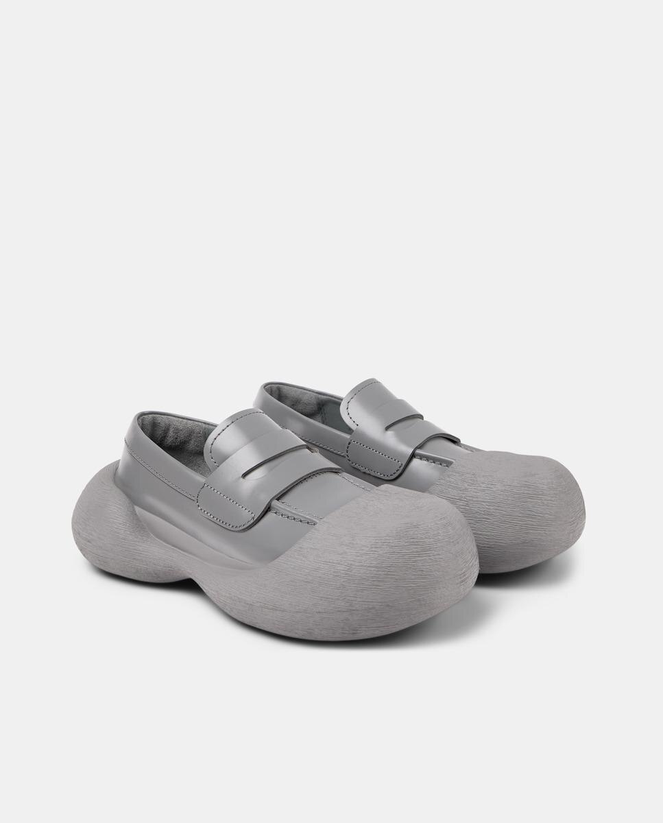 Mocassins de Pele com Biqueira Redonda Cinzento-5