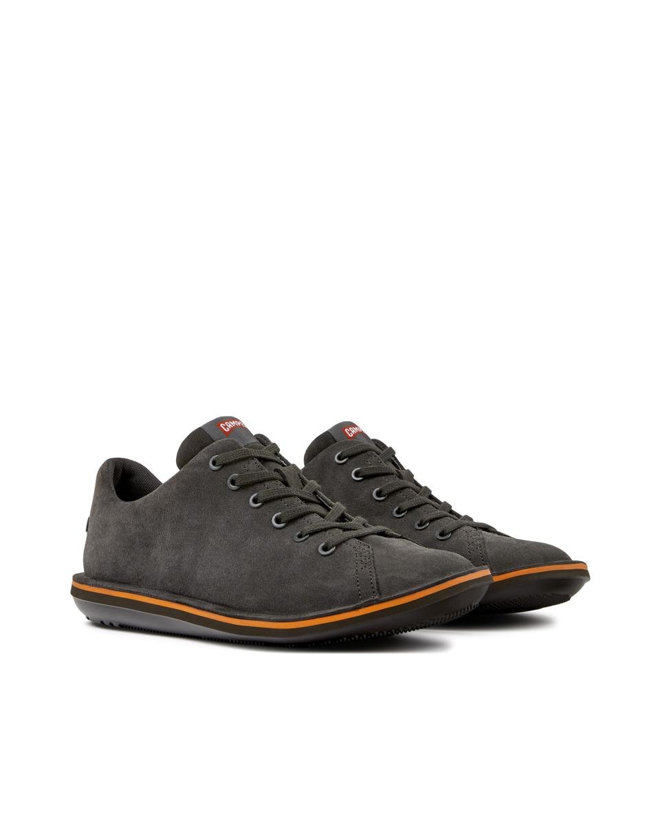 Sapatilhas de Pele Beetle Lisas com Atacadores Cinzento-2
