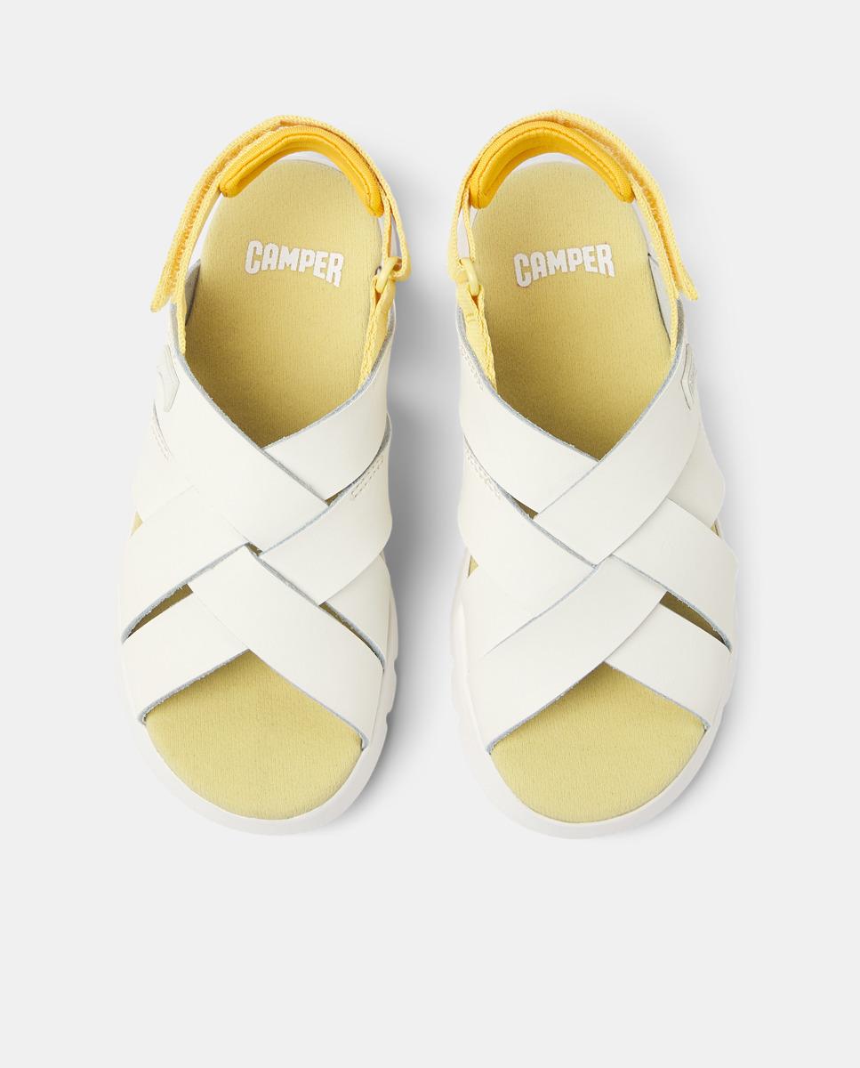 Sandálias Infantil em Pele com Tiras Cruzadas Camper Branco-3