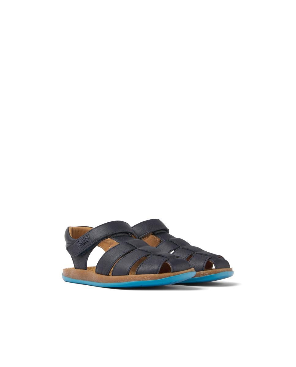 Sandálias Infantil em Pele com Velcro Azul-marinho-2