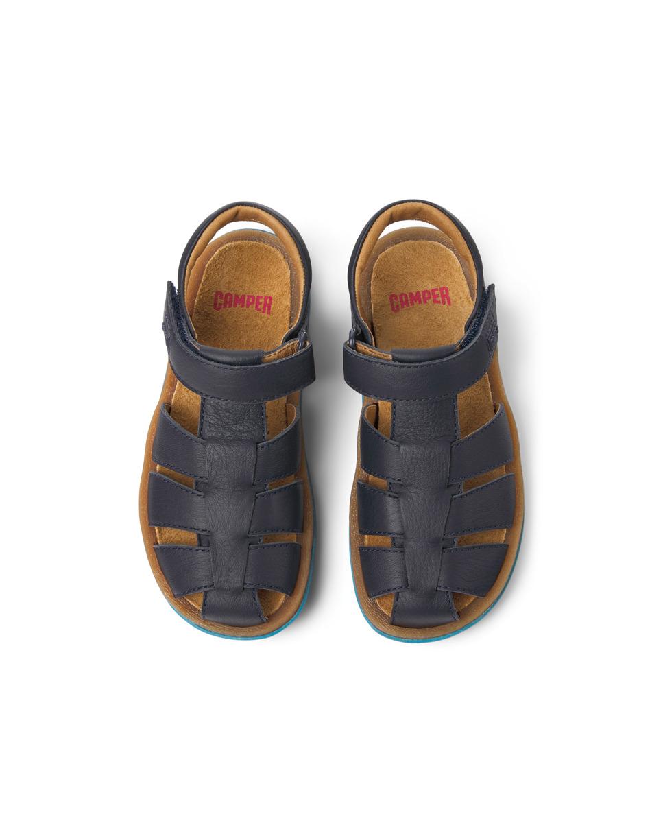 Sandálias Infantil em Pele com Velcro Azul-marinho-3