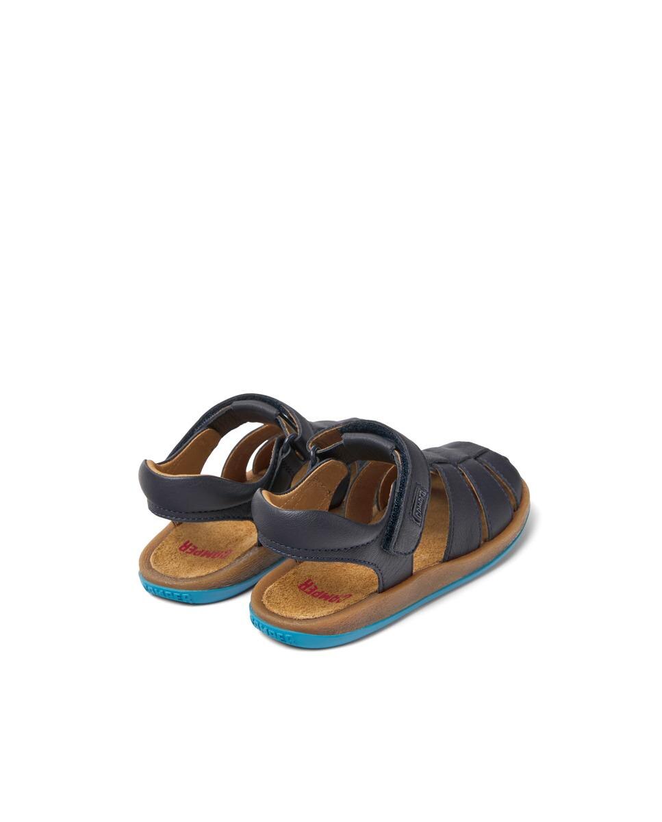 Sandálias Infantil em Pele com Velcro Azul-marinho-4